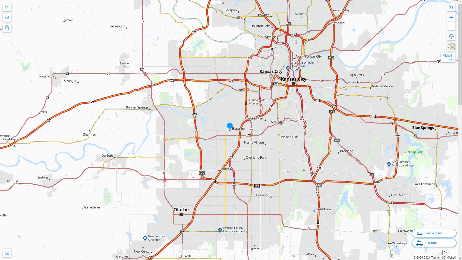 Shawnee Kansas Highway and Road Map